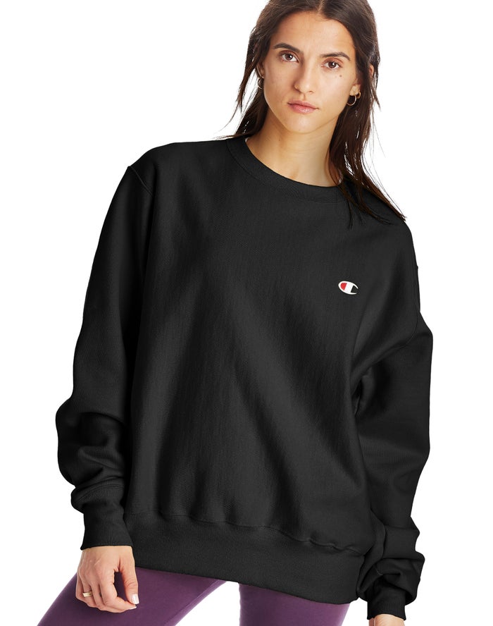 Champion Reverse Weave Boyfriend Crew Sweatshirt Dames - Zwart - Belgie 3984ZRDTN